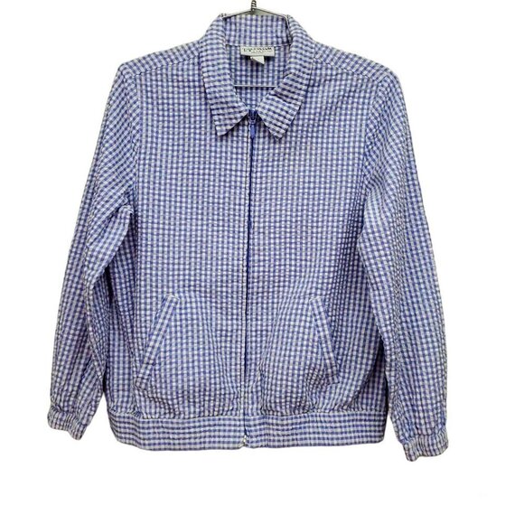 ❤️275 The Tog Shop Gingham Seersucker Zip Up Light Jacket - Picture 1 of 8